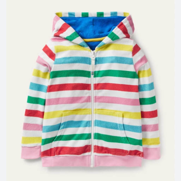 Mini Boden Swim Cover-up 9-10 Y Towelling Full Zip Terry Hoodie Rainbow Stripe - Picture 1 of 12